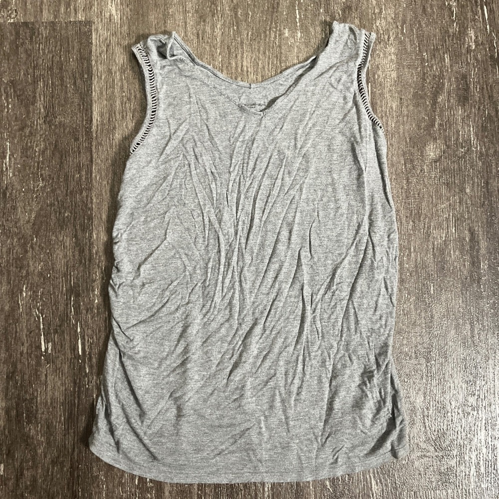 Liz Lange Maternity Gray Sleeveless Tank Top XL Ruched Sides Soft Casual